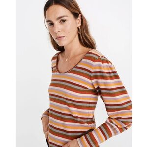 Madewell Striped Puff-Sleeve Scoopneck Top